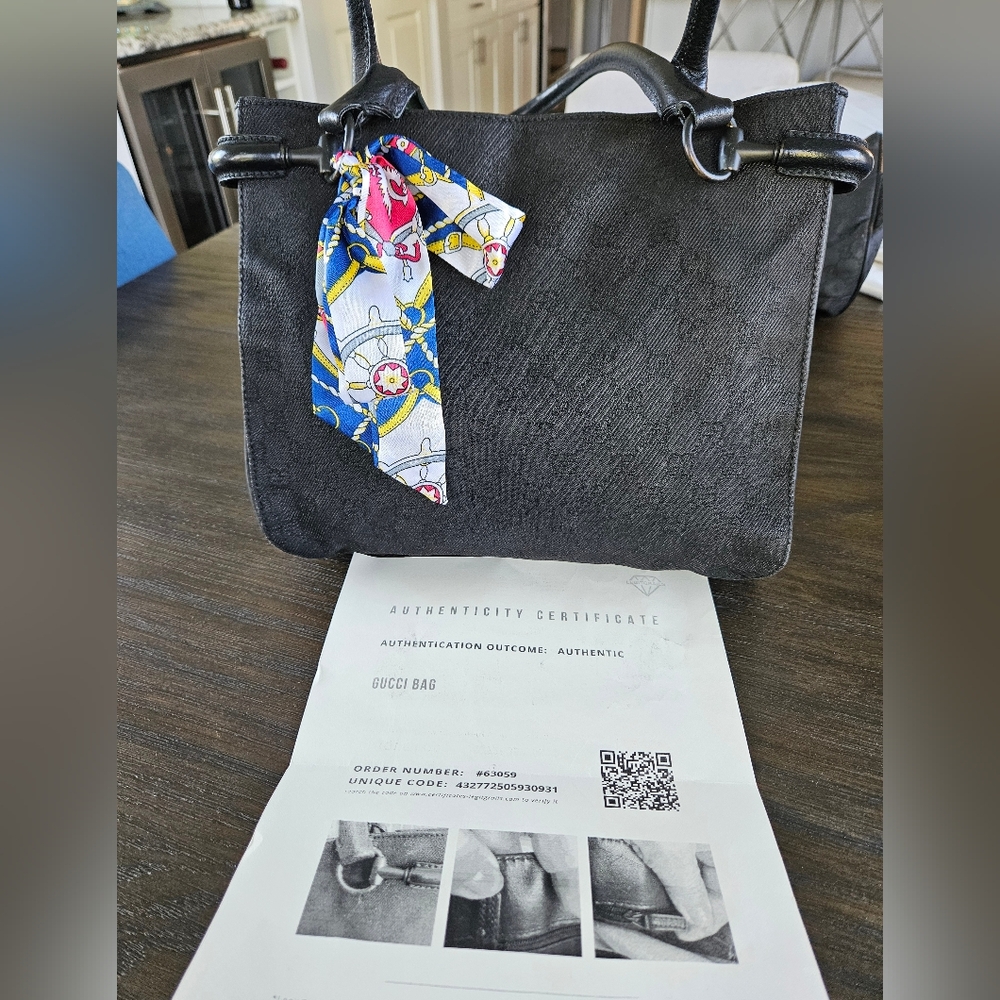 Gucci Black Shoulder Bag with Colorful Scarf